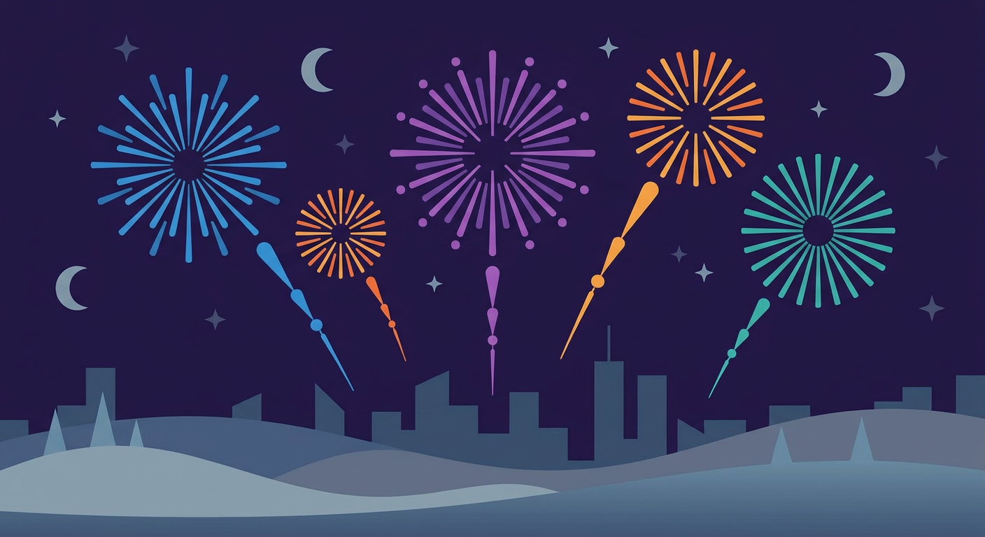 夜空に咲く花火のイメージ(フラットイラスト・人物なし)